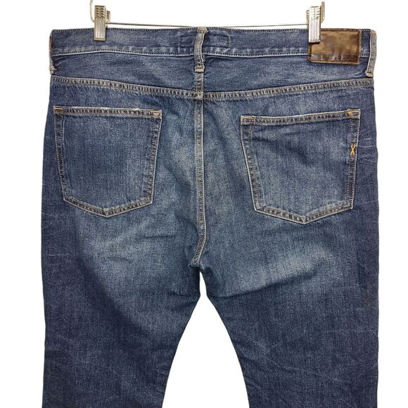 EXPRESS Men's 36x32 Original Slim Fit Distressed Dark Wash Denim Jeans - Picture 8 of 16